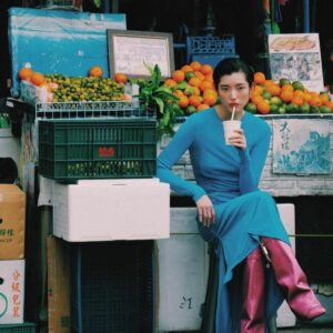 robe bleue fluide en coton bio – collection skyfall