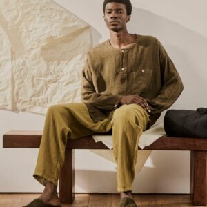 chemise & pantalon en lin bio – collection terre d’olive